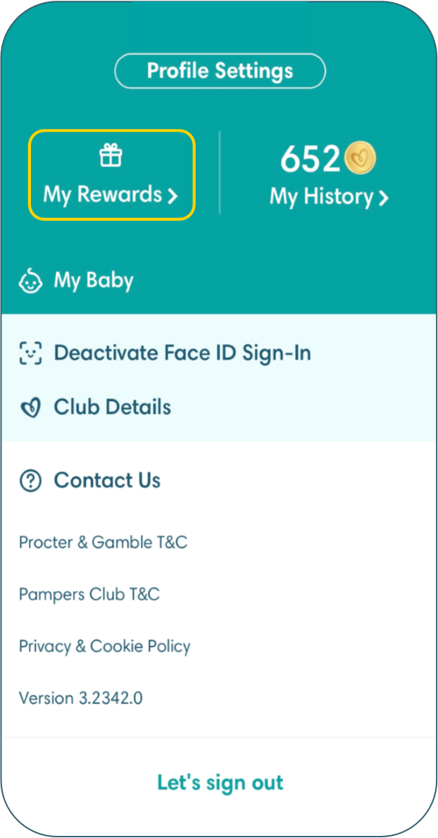 my rewards section in the app